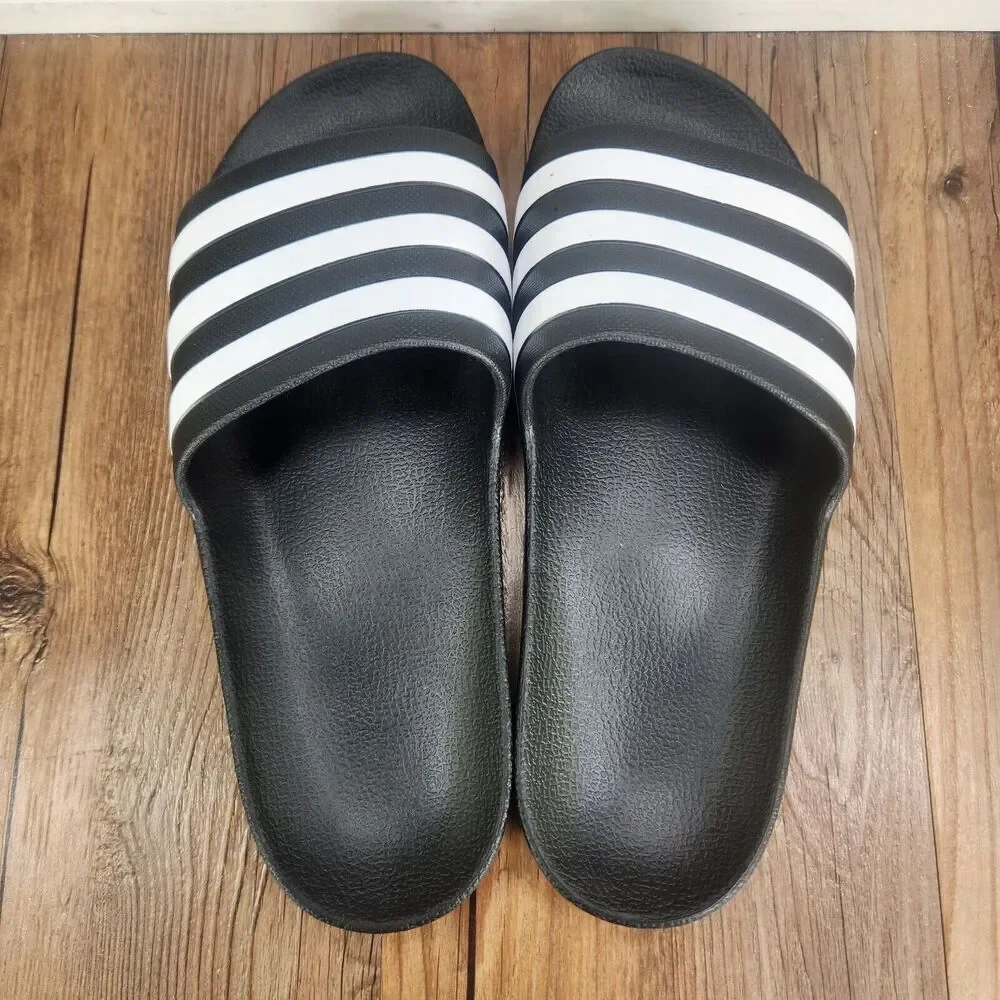 Adidas Adilette Aqua Slides Mens Sz 11 Black White Slip On Casual Sandals F35543